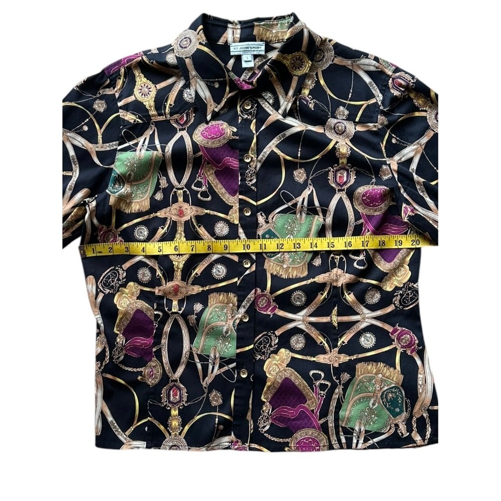 St. John Sport Vintage Equestrian Chain Print Button Down Shirt L Heritage - Picture 8 of 11